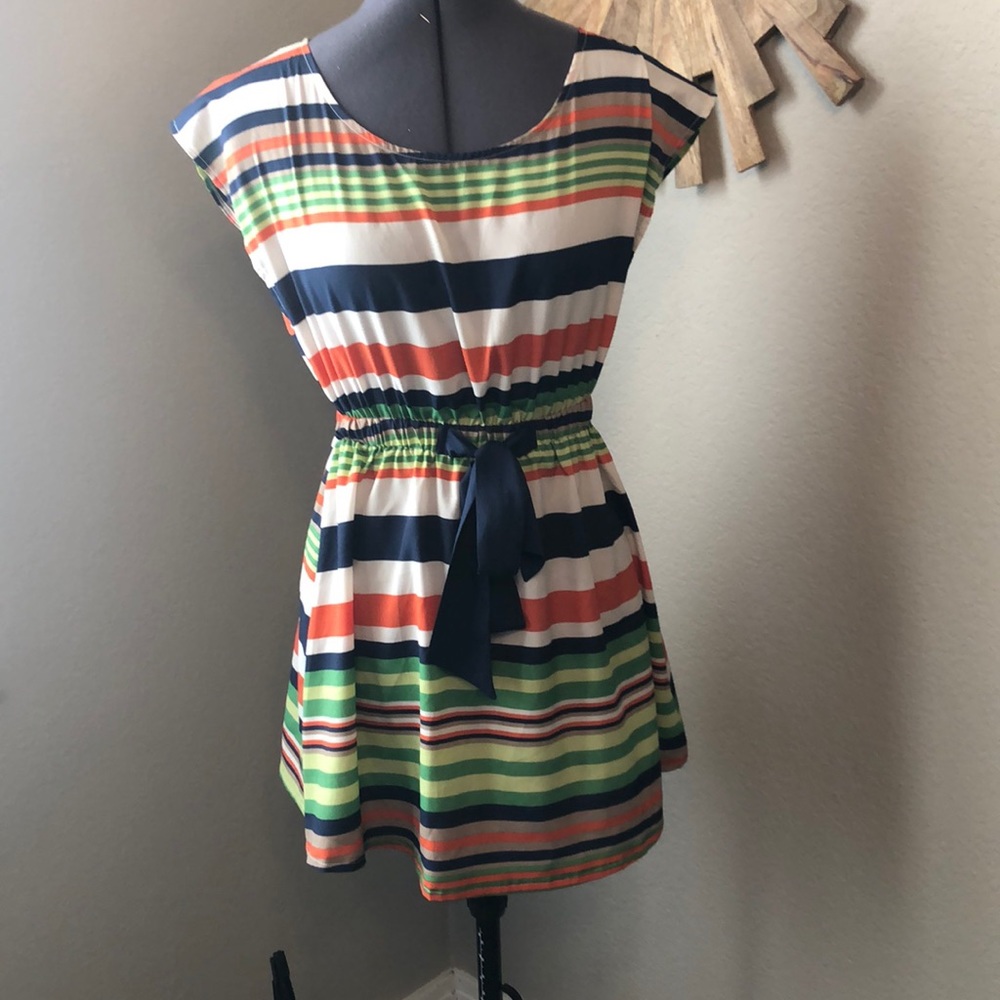 Striped tunic dress with elastic waist